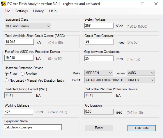 dc arc flash software program